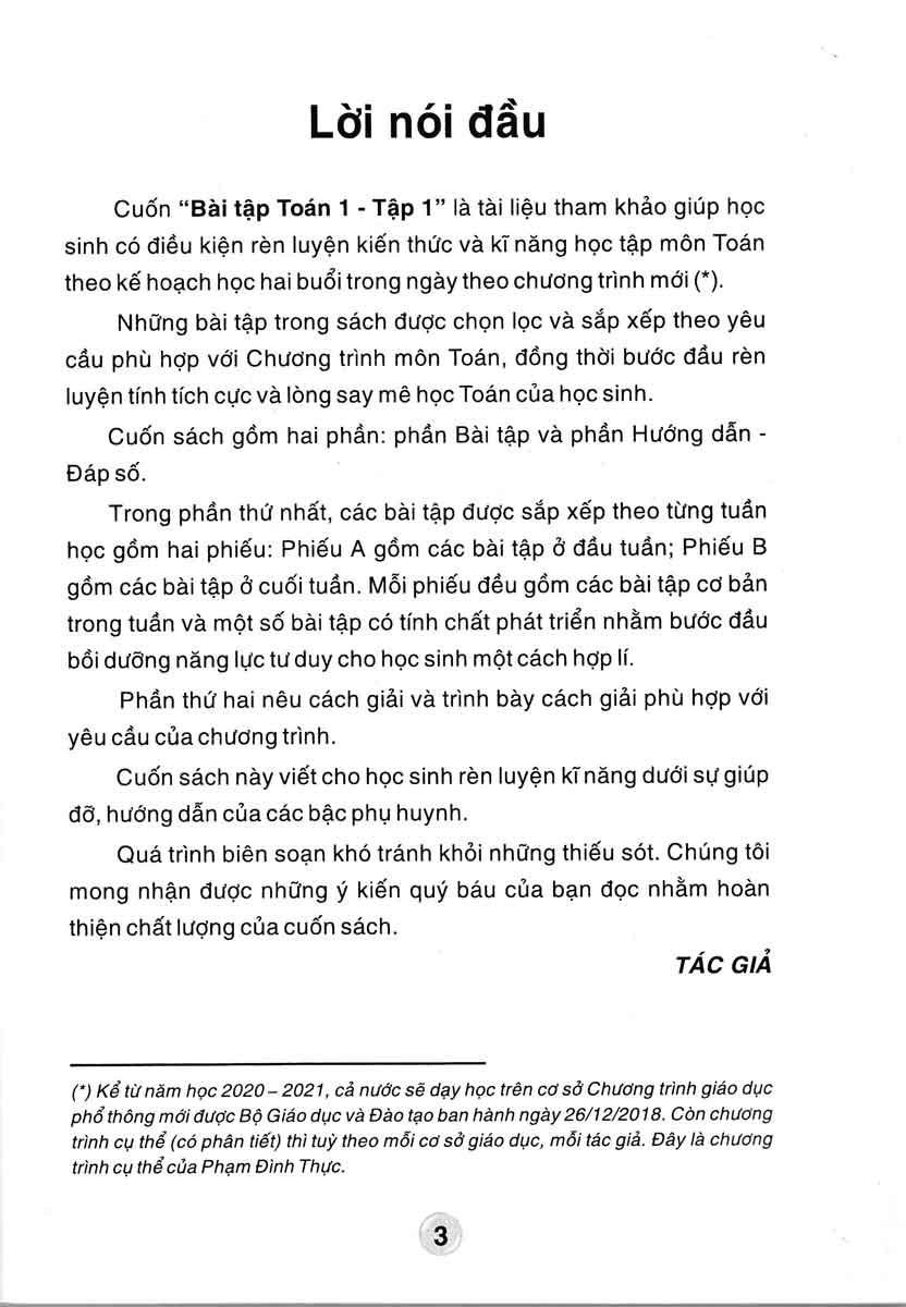 BÀI TẬP TOÁN LỚP 1 - TẬP 1 (HAI BUỔI TRONG NGÀY) Theo chương trình tiểu học mới